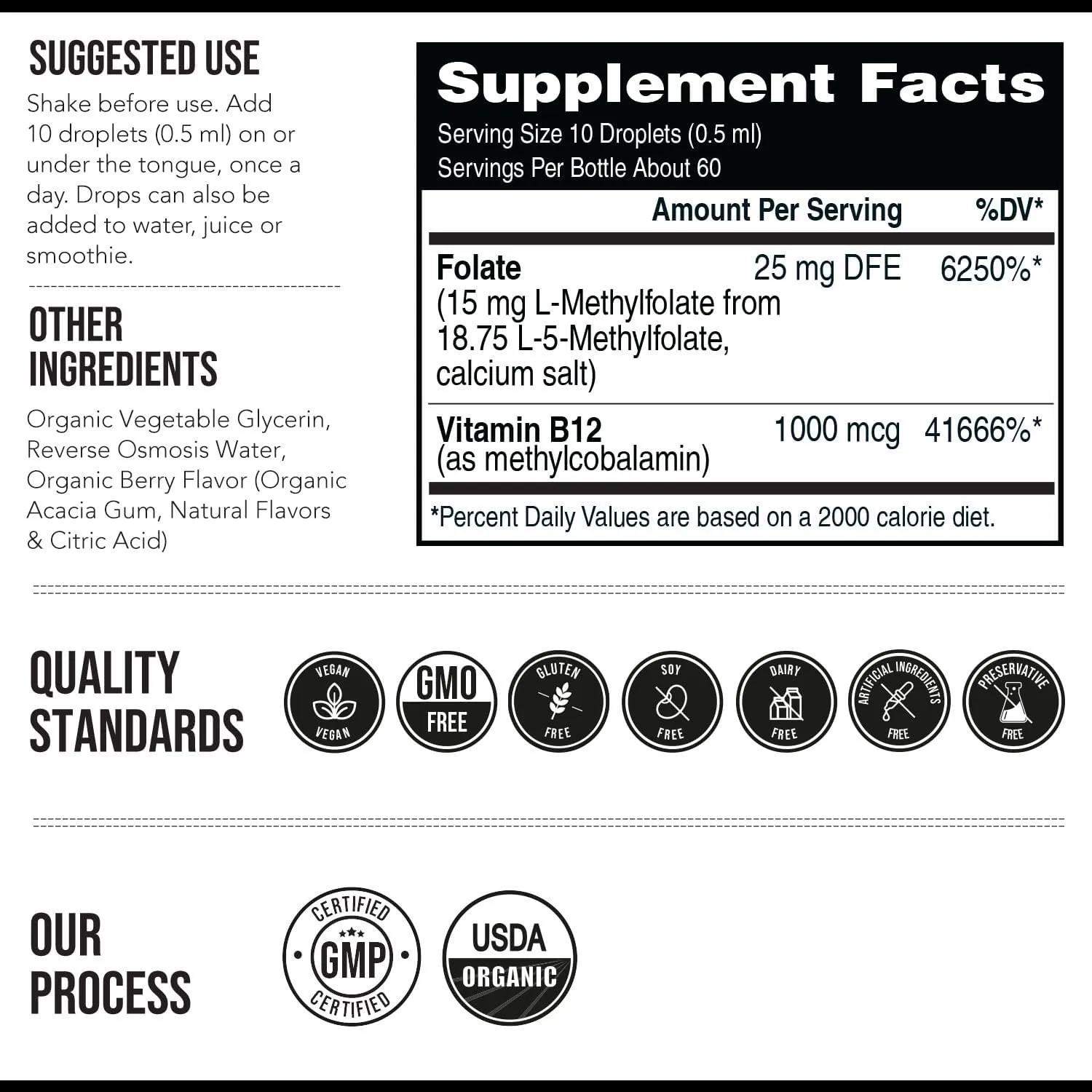 L Methyl Folate 15mg Plus Methyl B12 Cofactor Liquid Sublingual Active 5-MTHF Form Bioactive Forms Vitamin B9 B12