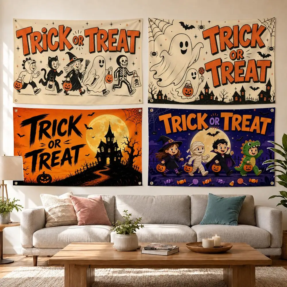 Halloween Vintage Trick or Treat Flags Flag Outdoor Decor Flaga Decorative Home Objects Barber Shop Decoration Garage