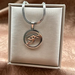 Vintage Egyptian Eye of Ra Pendant Necklace for Women Punk Stainless Steel Mythology Horus Amulet Choker Retro Party Jewelry
