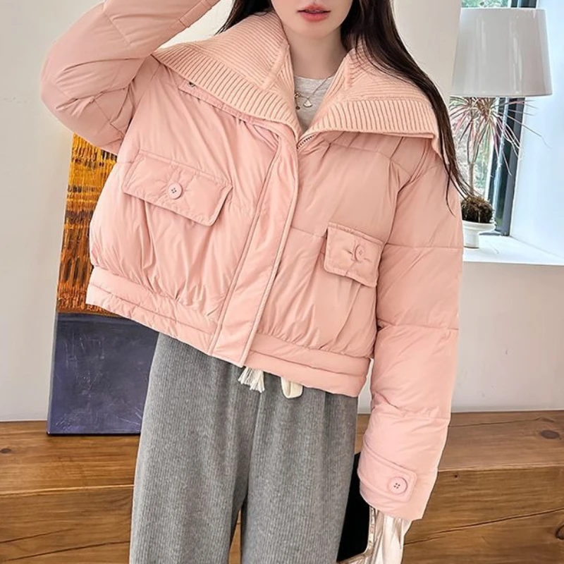 سترة قطن بياقة كبيرة للنساء طراز قصير لشتاء 2025 نمط جديد تصميم عصري وأنيق مع سميك وفضفاض #1