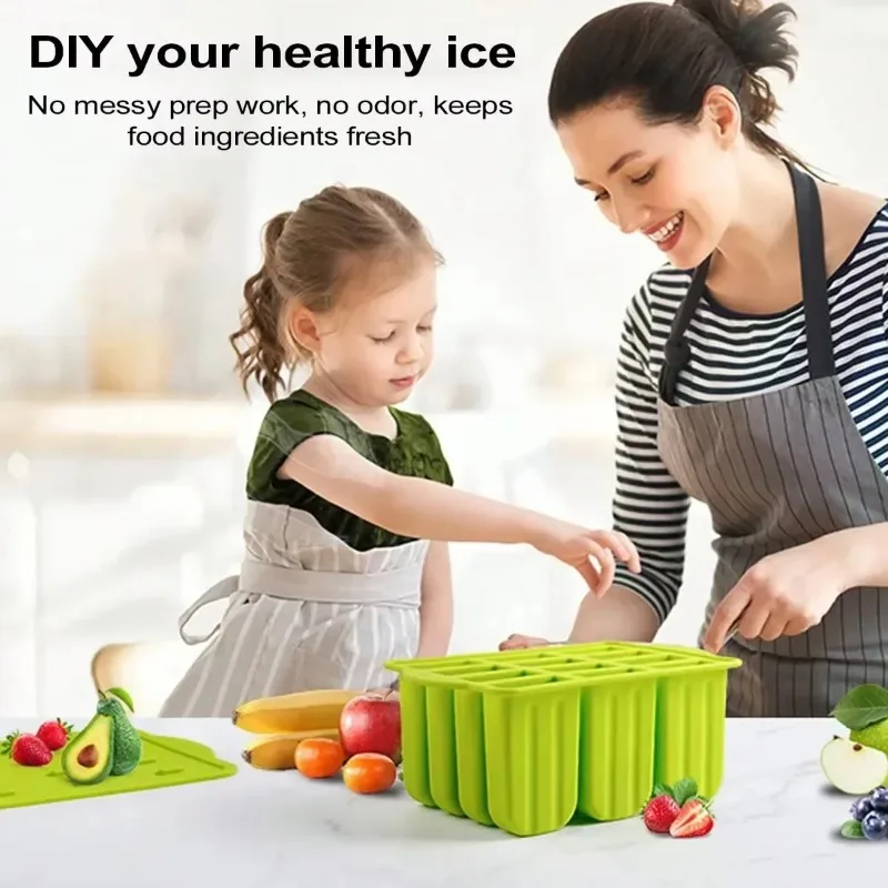 مجموعة أدوات صنع الآيس كريم الصيفية DIY معالجات فروزن للأطفال أدوات خبز المطبخ قوالب المصاصة السيليكون القابلة لإعادة الاستخدام مع العصي
