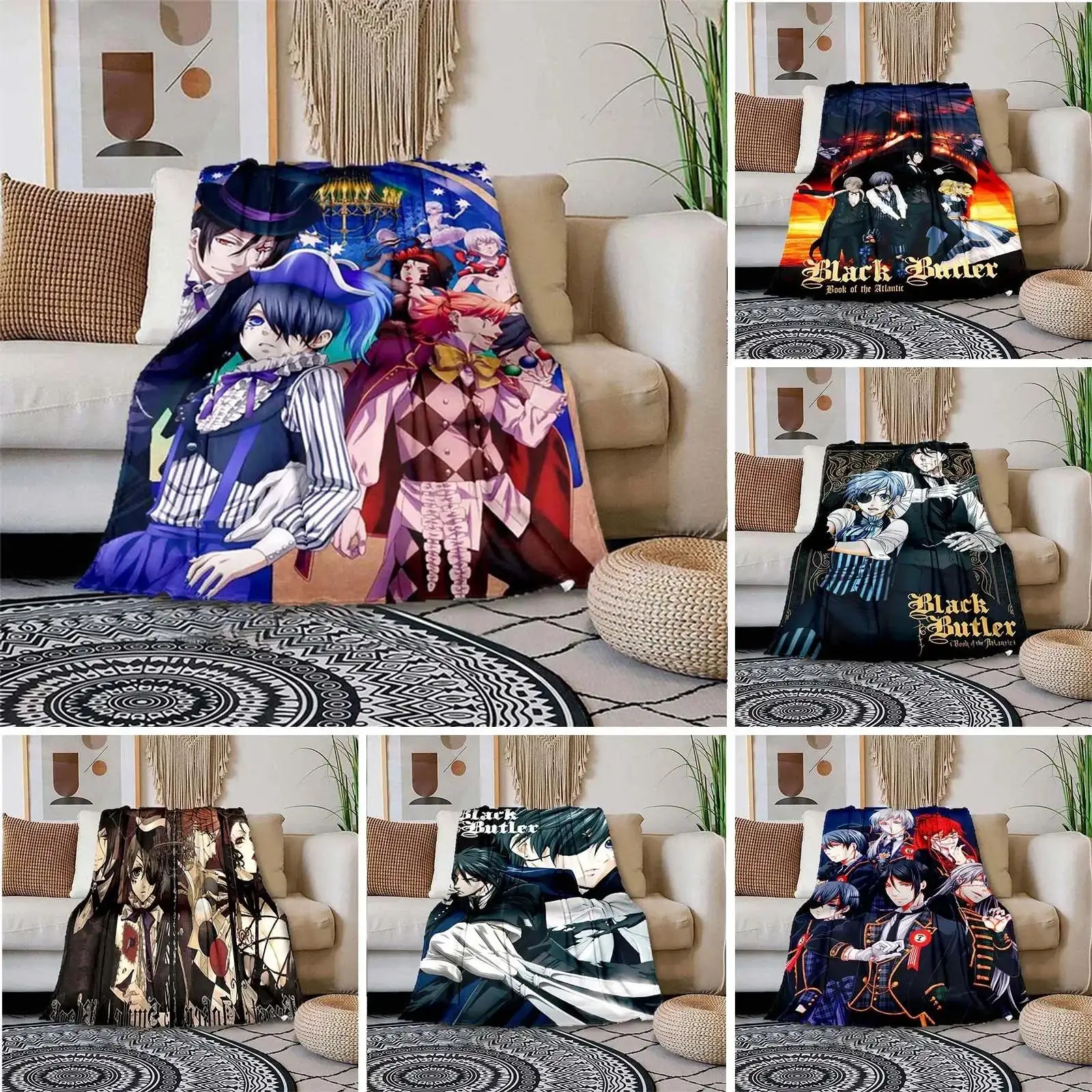 Weiche, leichte Decke mit Cartoon-Print, Black Butler-Design für Zuhause, Sofa, Bettwäsche, Kindergeschenk, Mikrofaser-Überwurf