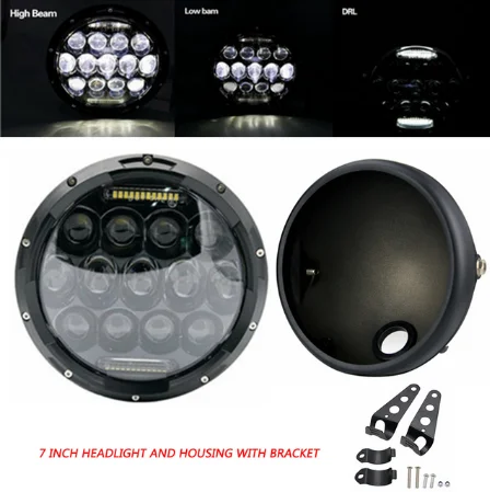 Universele 7 "Led Motorfiets Koplamp DRL H4 Koplamp Voor Honda Yamaha Suzuki Victory Kawasaki 7.5 Inch Lamp Behuizing Accessoires
