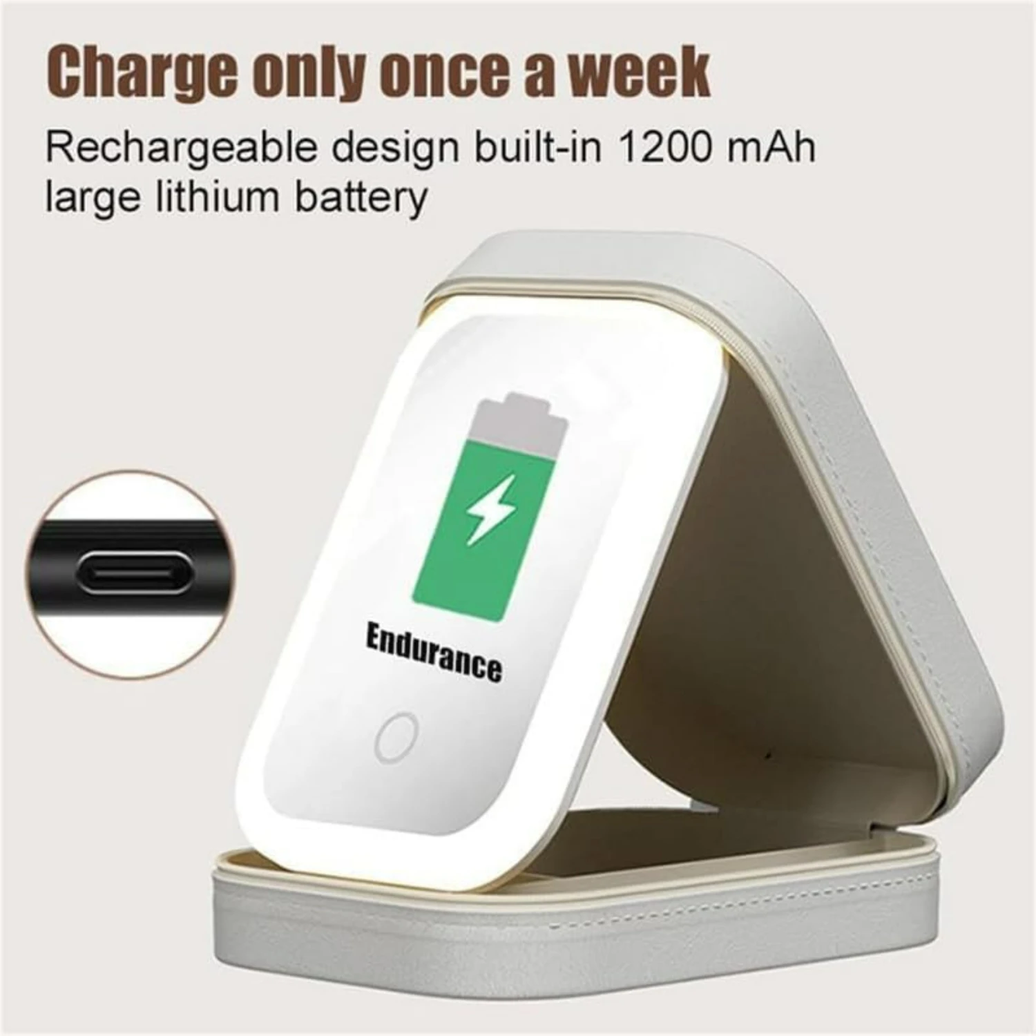 กระเป๋าเดินทางแต่งหน้าแบบพกพาสีขาวพร้อมกระจก LED และกระจกแต่งหน้าแบบชาร์จไฟได้สําหรับปี 2024 และ LED สามสีแบบปรับได้