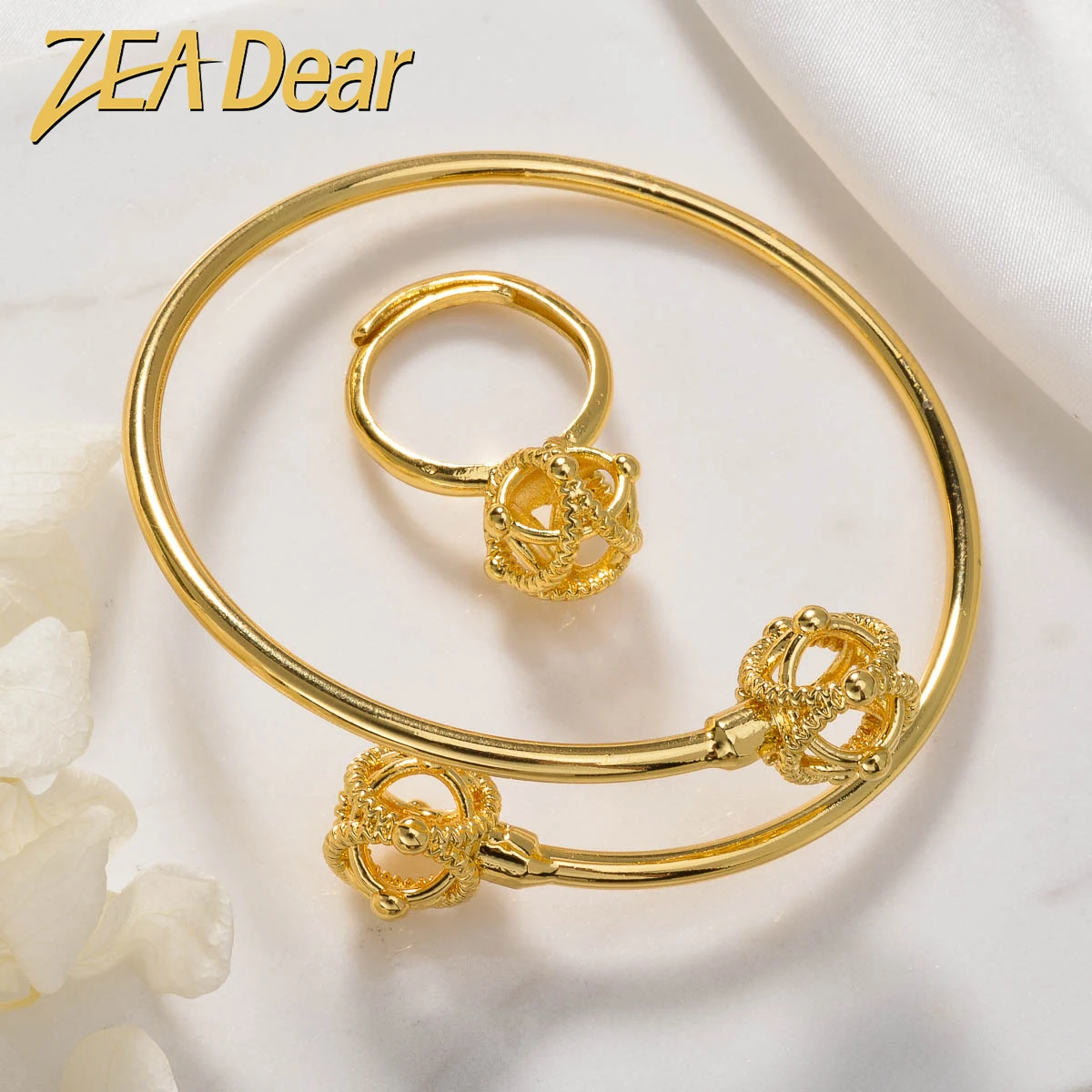 

ZEADear Jewelry Sets for Women Best Friends Gift Gold Color Bracelet Classic Bangle Artistic Ring Luxury