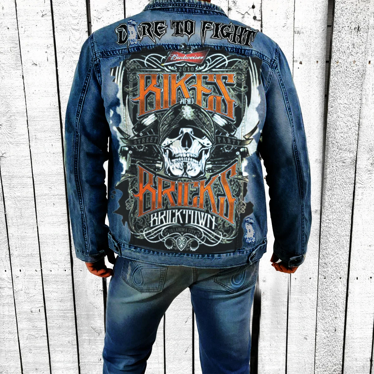 

New Stylemen's Denim Jacketmen's Autumn And Winter New Hot Selling Street Retro Personality Motorcycle Punk Skull Pattern Print