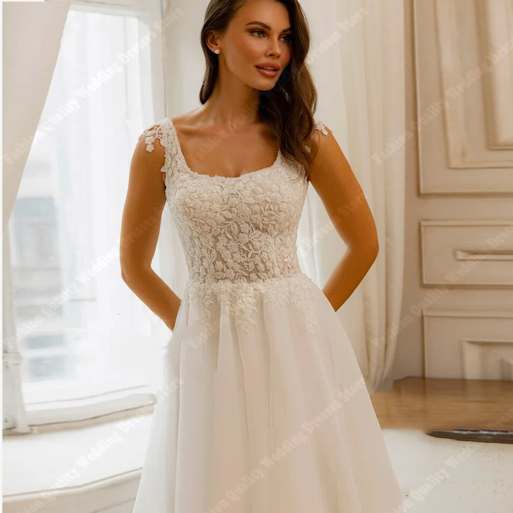 Illusion abiti da sposa eleganti da donna pizzo Tulle stampa floreale abiti da sposa da sposa lunghezza straccio principessa Vestidos De Novias