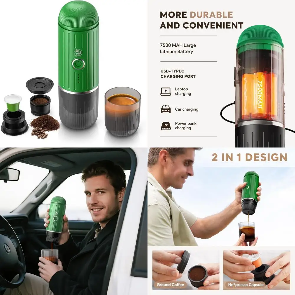 

Portable Electric Espresso Machine, 2-in-1 Extraction, Compatible with Ground Coffee and Nespresso Capsules, Ideal for Travel, C