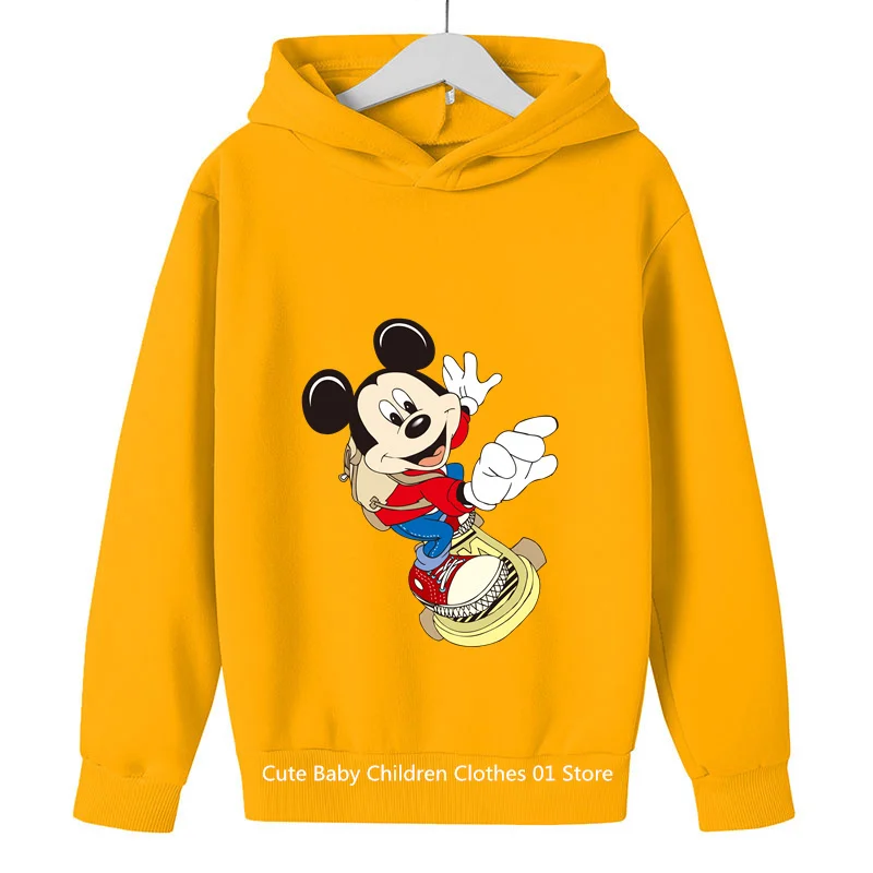 Cotton Kids Short Sleeve Fashion Casual Boys Girls Top Hoodie Cute Cartoon Mickey Mouse Print