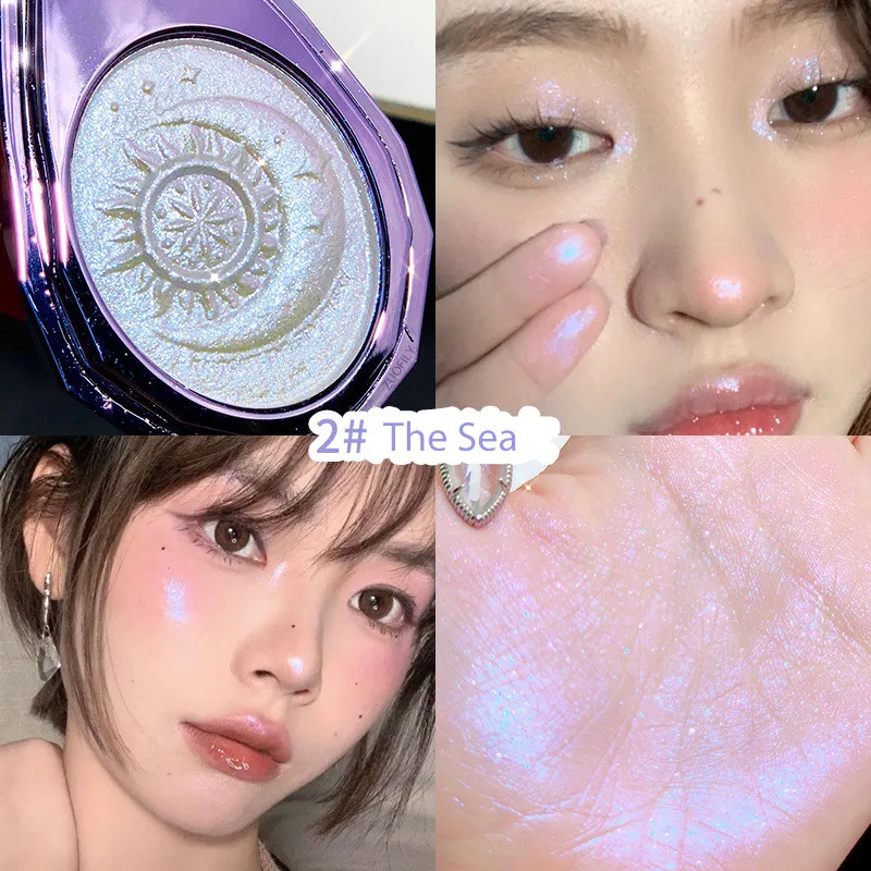 Monochrome Diamond Glitter Highlighter Palette Makeup Face and Body Brighten Pearlescent White Polarized Purple Highlight Makeup