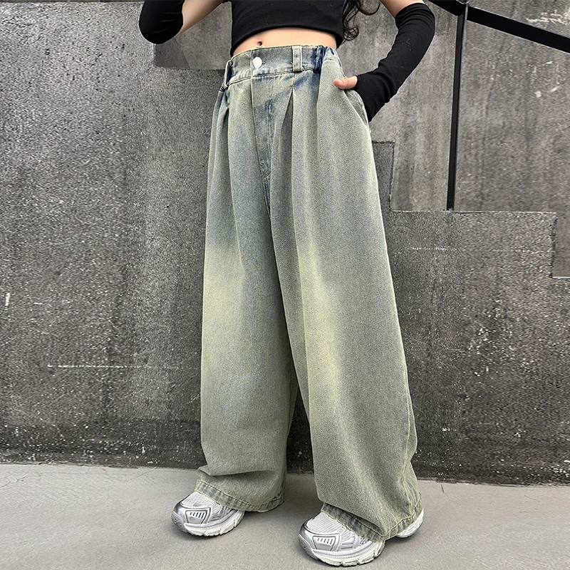 

Cool Girl Hip Hop High-quality Baggy Jeans for American Child Hiphop Street Washing Loose Denim Pants Kids Rapper jeans Trousers