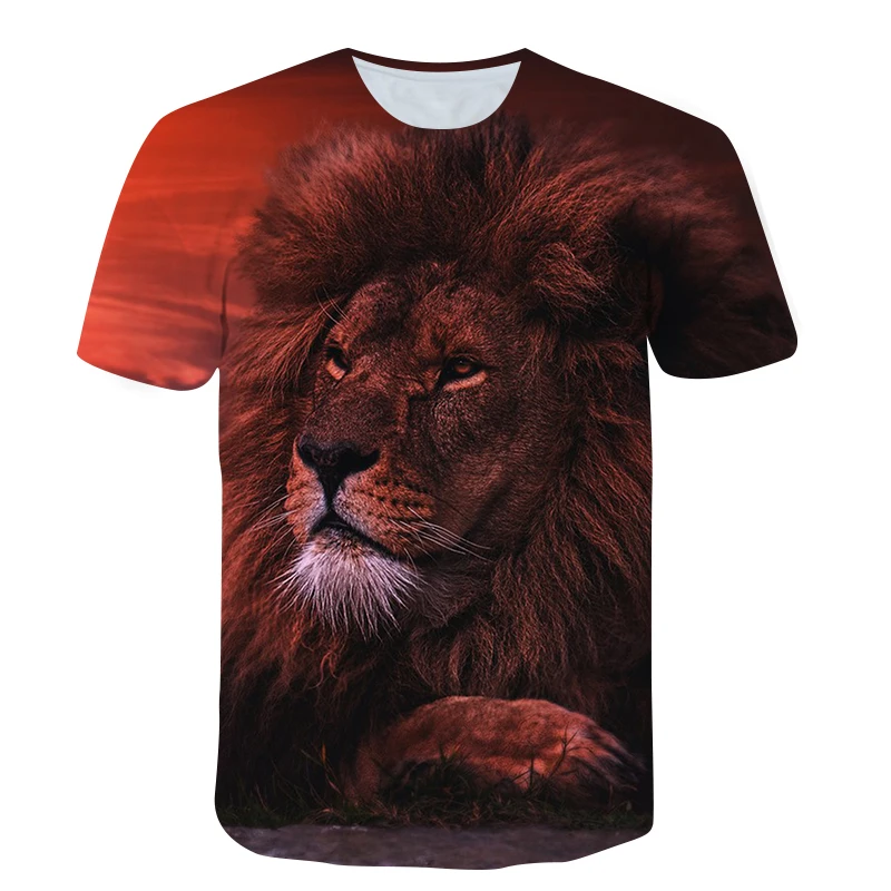 New Cool Animal Lion Pattern T-shirt Men\'s Ladies Children\'s Summer Casual Fun Hip-hop Trend Breathable Lightweight Sports Tops