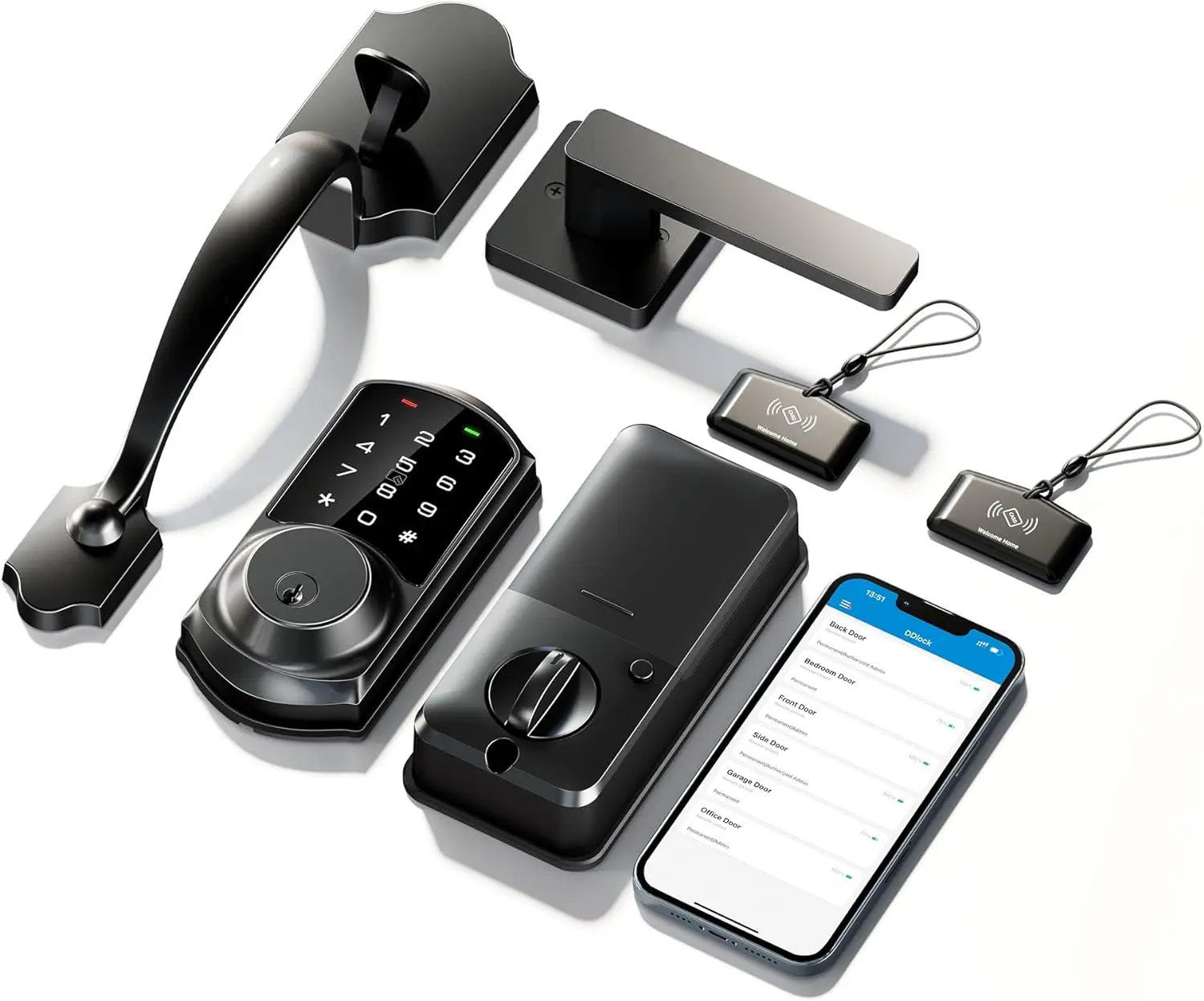 مجموعة قفل الباب الأمامي الذكي Veise VE06-H، التحكم في التطبيق، مسمار ديدبولت للدخول بدون مفتاح مع مقبض رافعة، شاشة لمس رقمية إلكترونية Ke #3