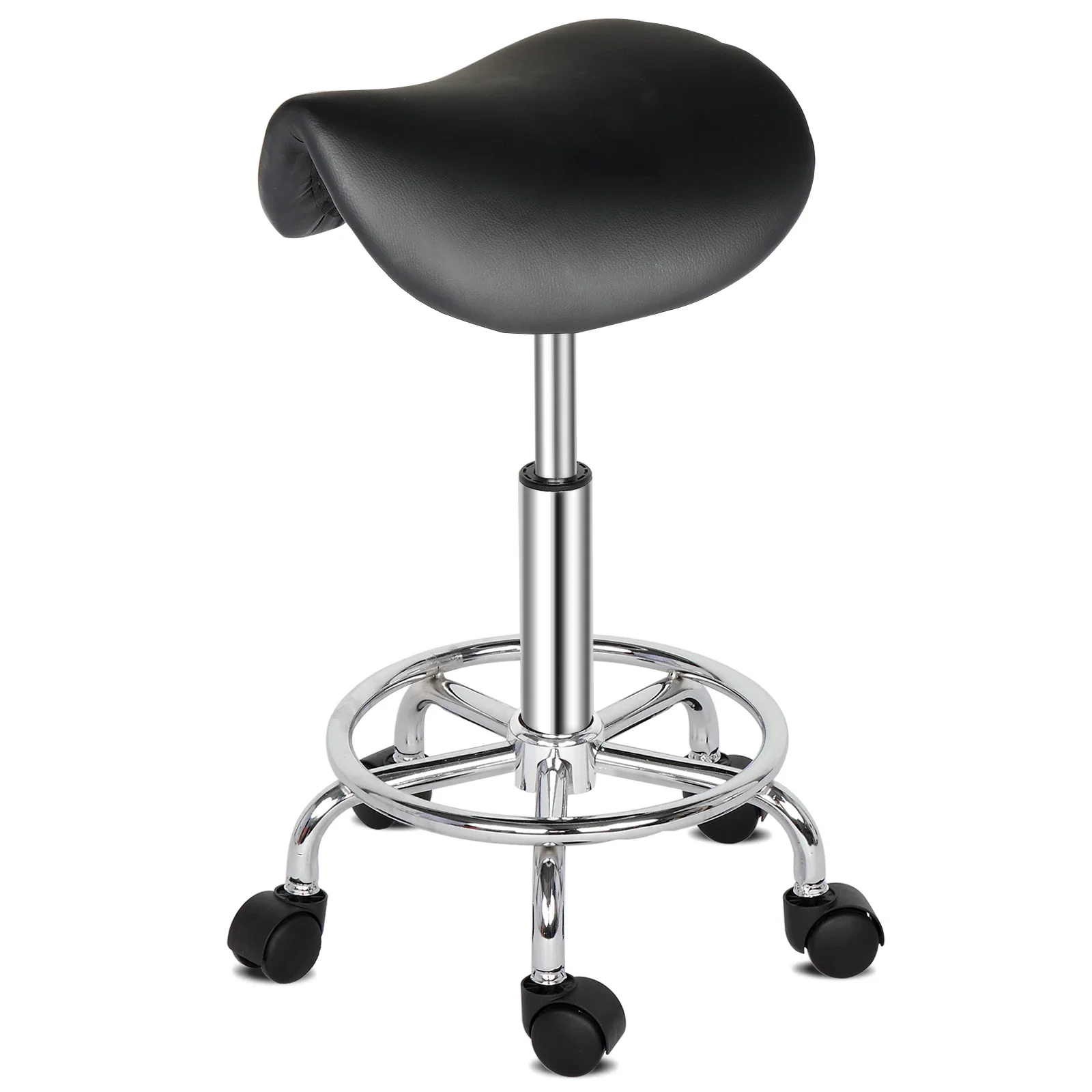 

Semi-PU Leather, SGS Certified Gas Lift, Nylon Casters, 150kg Load Capacity, Black, Technician Stool, Saddle-Shaped Seat, Foot Rest