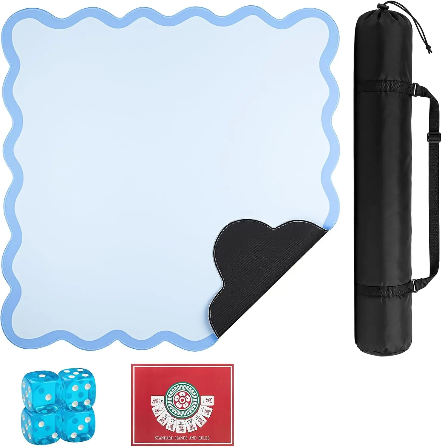 

31.5in Scalloped Mahjong Mat for Beginners, Non-Slip, Noise-Reducing, with Rule Cards & Carry Bag
