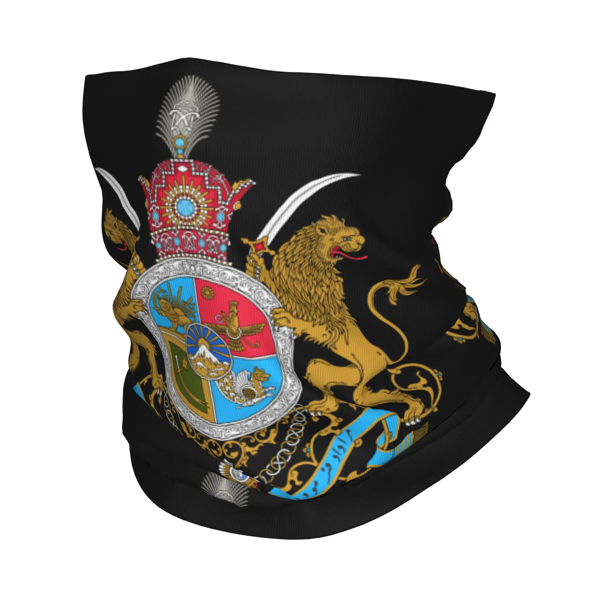Custom Imperial Coat of Arms of Iran Bandana Neck Warmer Women Men Winter Ski Hiking Scarf Gaiter Iranian Lion Face Cover