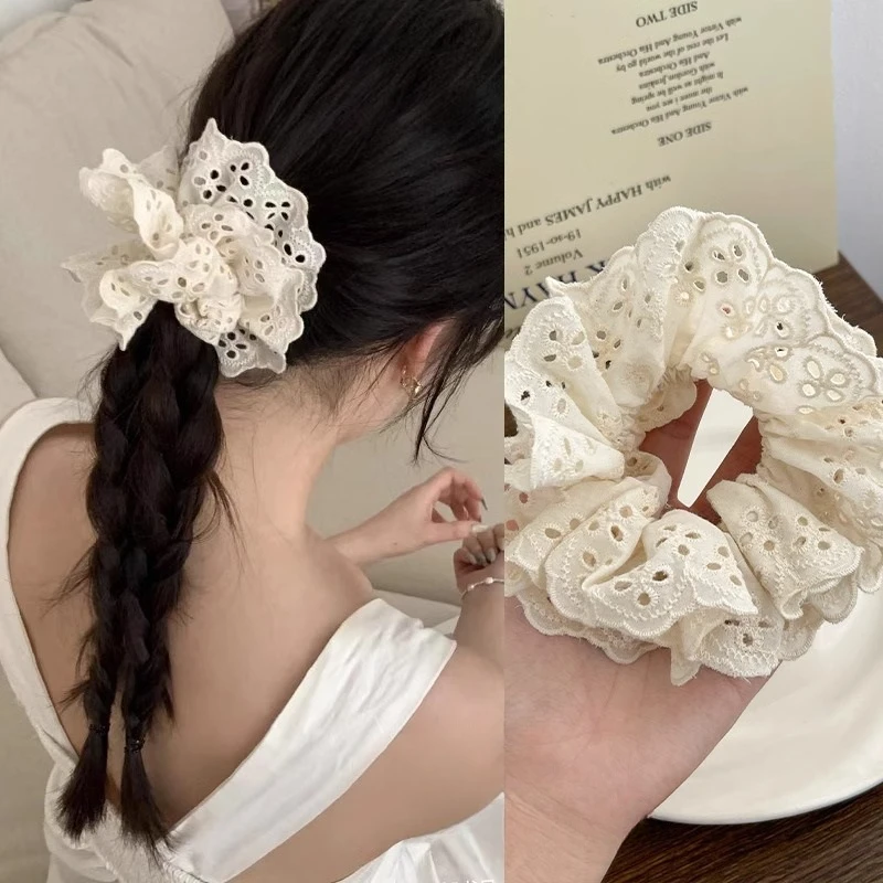 

Double Layered Lace Scrunchies for Women Elastic Hair Bands Ponytail Holders Tie Solid Color Hair Hoop Scrunchy Rubber Bands