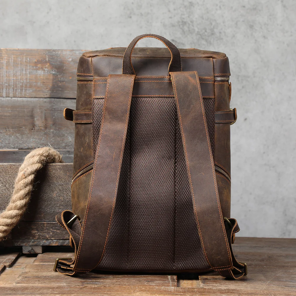 Vintage Echtleder-Rucksack, Laptop-Tasche, Crazy-Horse-Leder-Schultasche, Outdoor-Reise-Weekender-Umhängetasche – Detail 8