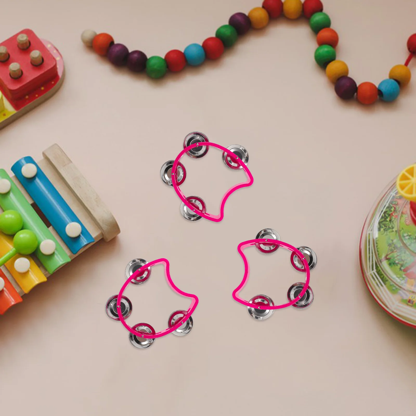 

12Pcs Kids Plastic Tambourine Handheld 4 Bell Percussion Musical Instrument Rhythm Development Early Education Music Activity