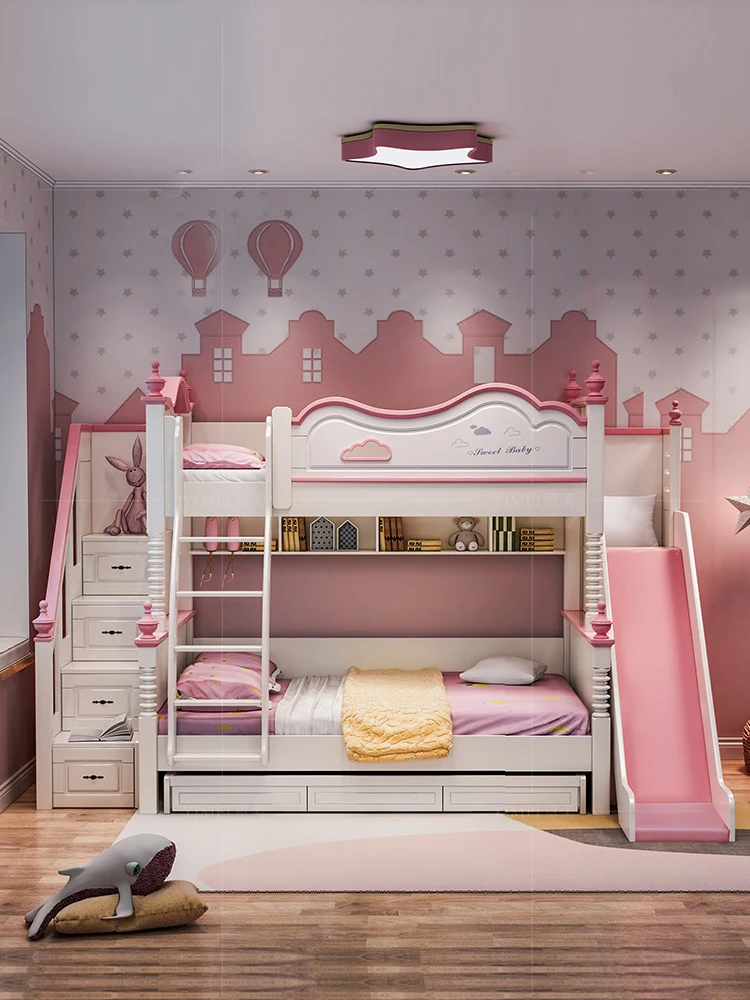 High and low bunk beds bunk beds children's beds girls small-sized solid beds.