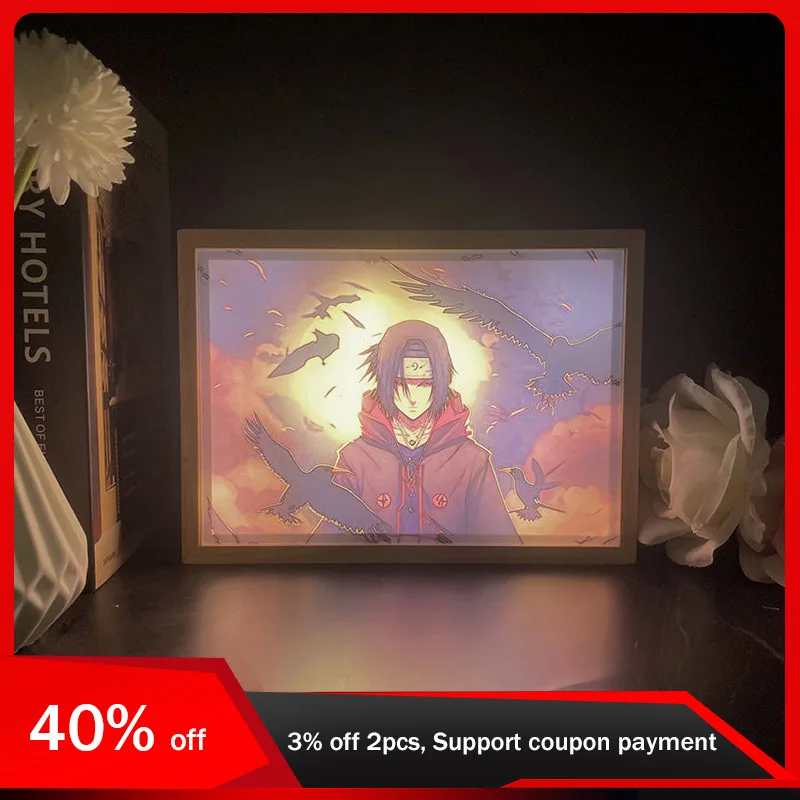 

22cm/8.66in 3D Light Painting NARUTO Uchiha Itachi Anime Figures Led Night Mirror Lamp Cartoon Peripherals Gifts Room Decoration