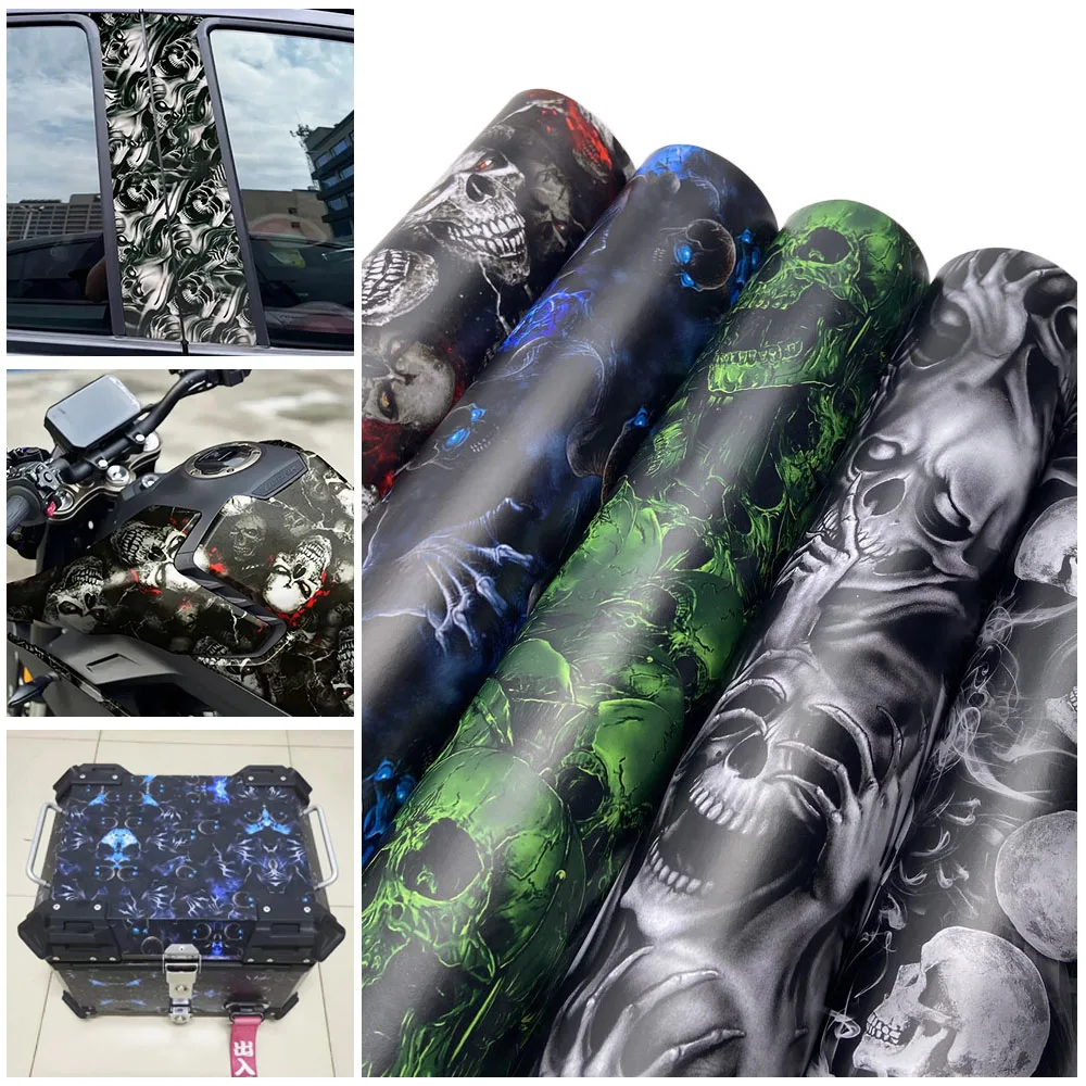 

Camo Skull Vinyl Wrap Film for Car Bicycle Motorcycle Interior Exterior Black Red White Green Decals Sticker Car Accessories