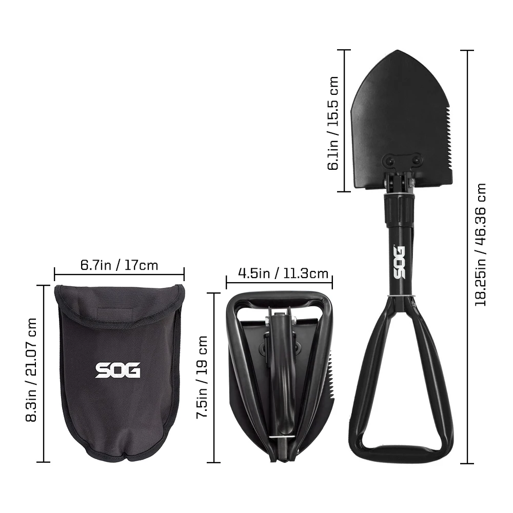 SOG Tactische Opvouwbare Schop Multitool, EDC Tuin- en Toegangsgereedschap, Outdoor Handschep & Kampeeruitrusting voor Wandelen