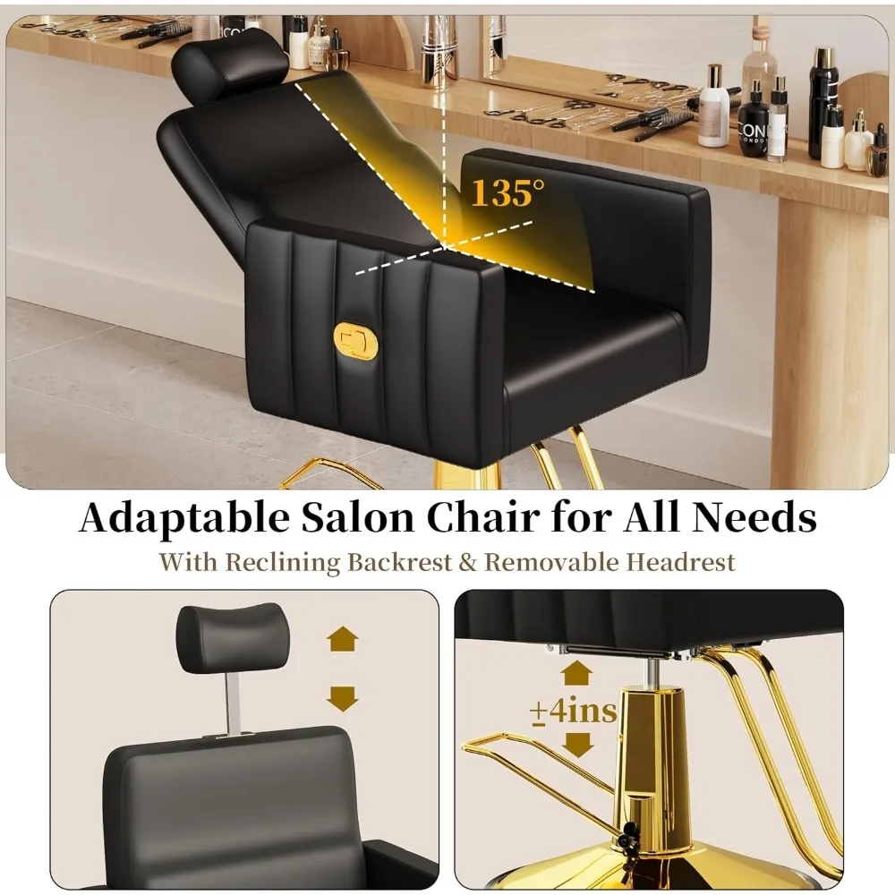 كرسي صالون باشا الفاخر للاستلقاء مع مسند رأس قابل للفصل ومصمم ذهبي وكراسي حلاقة سوداء بسعة وزن عالية #6