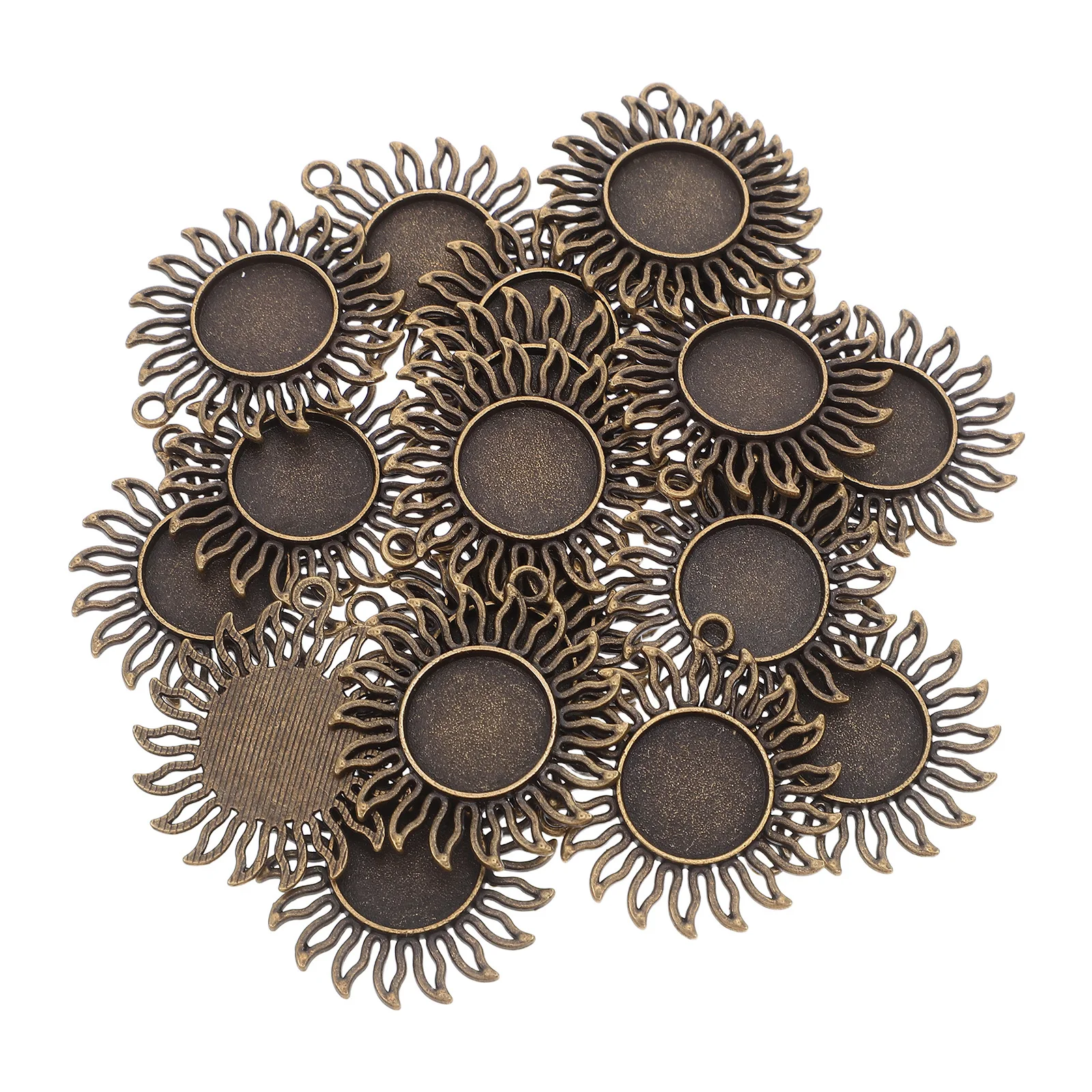 

20Pcs 16Mm Bronze Sun Pendant Trays Cabochon Base Bezels DIY Necklace Earrings Craft Supplies Bezels for Necklaces