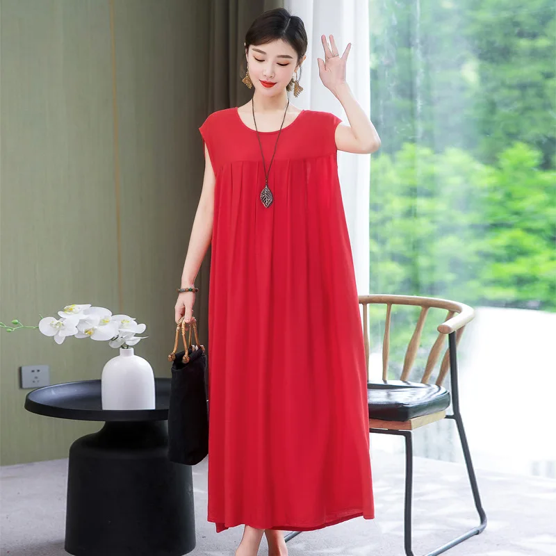 L-4XL Cotton Rayon Sleepwear Dress New Loose Summer Nightgowns For Women Plus Size Nightwear Ladies Nightshirt 100 Kg Wear