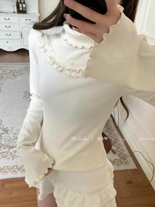 Sweater Rajut Wanita Model Lolita Manis untuk Musim Gugur dan Musim Dingin, Slim Fit Kasual Serbaguna, Atasan Rajut Tipis 2025