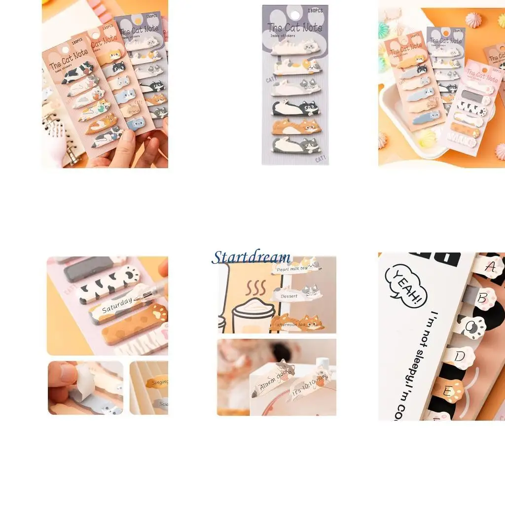 180 Counts Kitten Notes Pad 15x45mm Adhesive Index Sticker Writable Page Tabs K92C