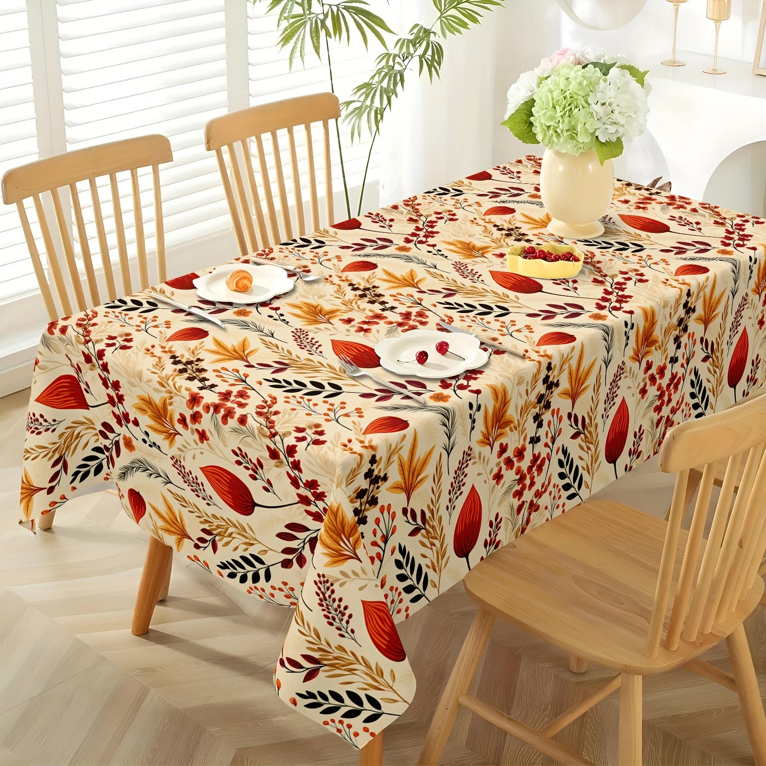 One rectangular autumn harvest tablecloth featuring an designzyc