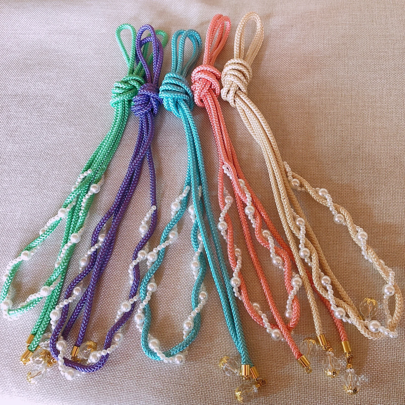 

Adjustable Kimono Belt Tie - Japanese Obi-Jime Cord with Floral Patterns, Handmade Waist Accessory