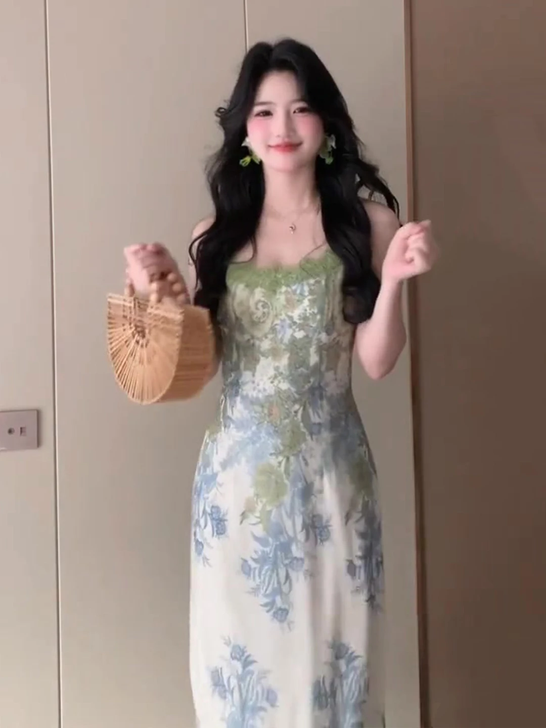 Beach Vaion Sle ter Dr Cardigan Oberbekleidung Taillenbetonter langer Rock Sommer Damen Französischer Sle Blumendruck Zweifarben...