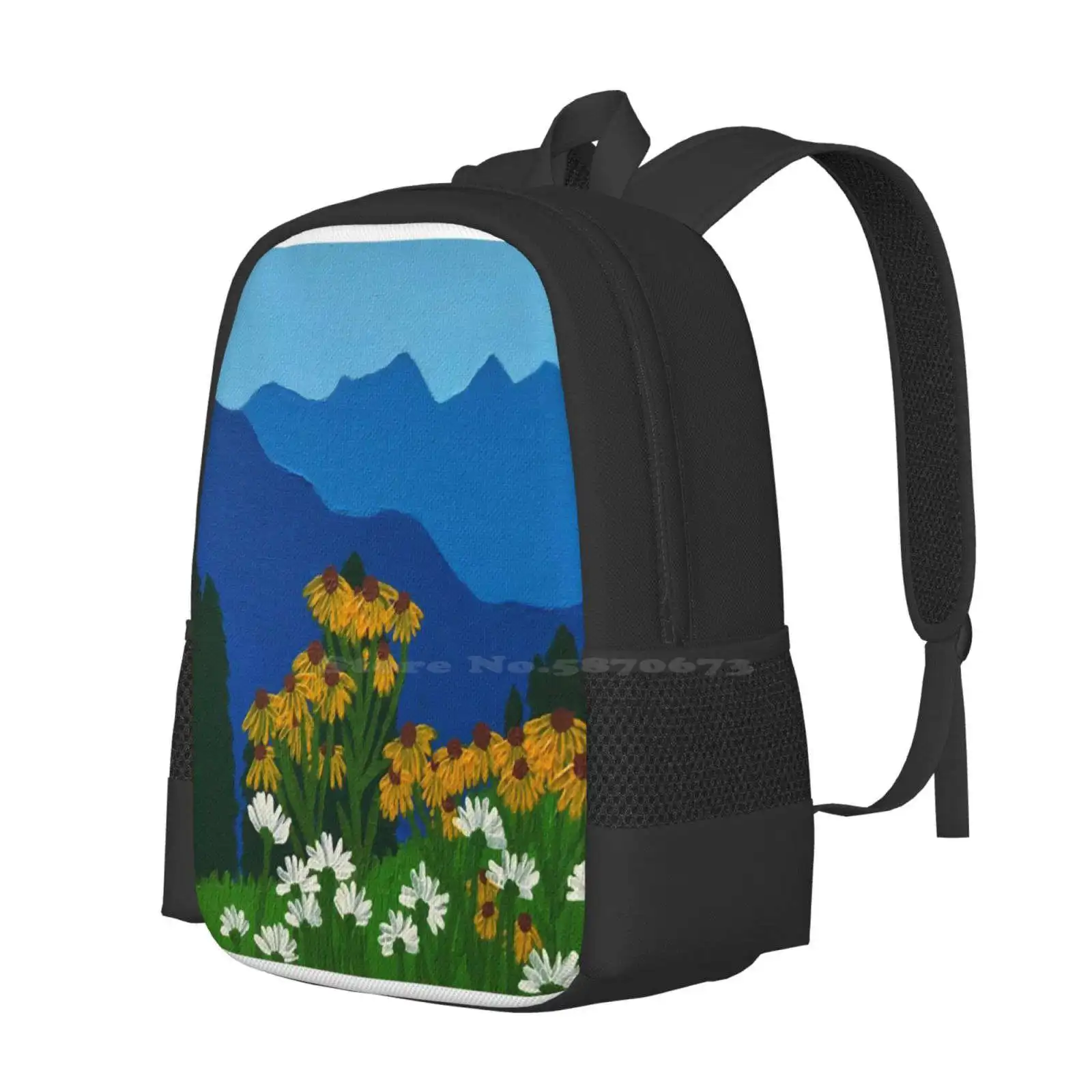 Yellow And White Mountain Flowers Hot Sale Backpack Fashion Bags Mountains Nature Flowers Colorado Grass Trees Acrylic