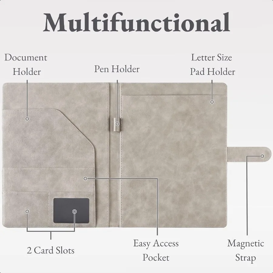 مجلد محفظة Padfolio من الجلد الصناعي، مجلد استئناف للمقابلة مع منظم المستندات، حامل بطاقة Busin، مفكرة بحجم الحروف Le