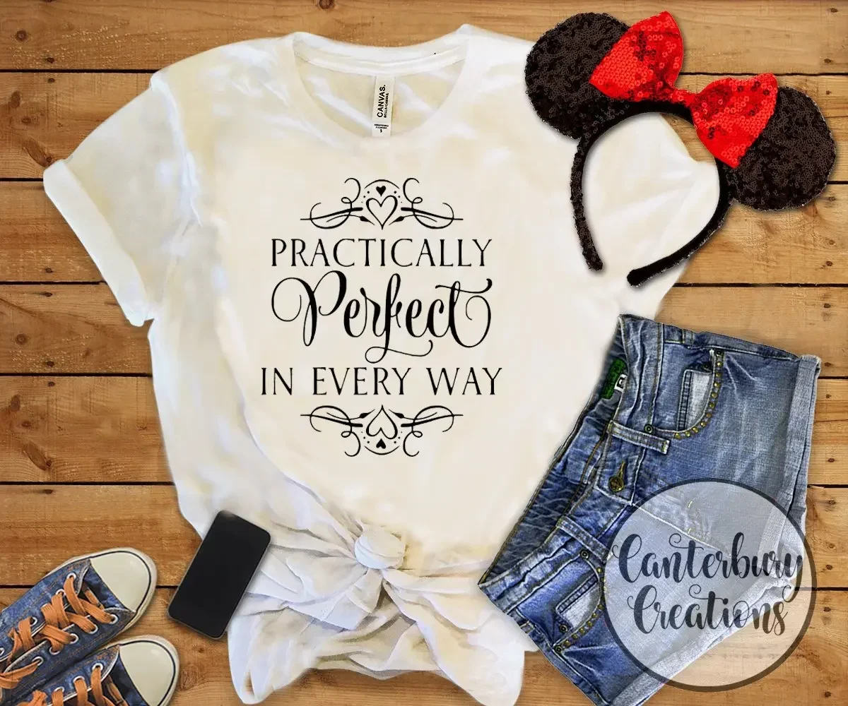 Women Casual T-shirt Practically Perfect In Every Way Shirt Movie Quote Tee Shirts vintage clothes y2k top 2024 Cotton vintage