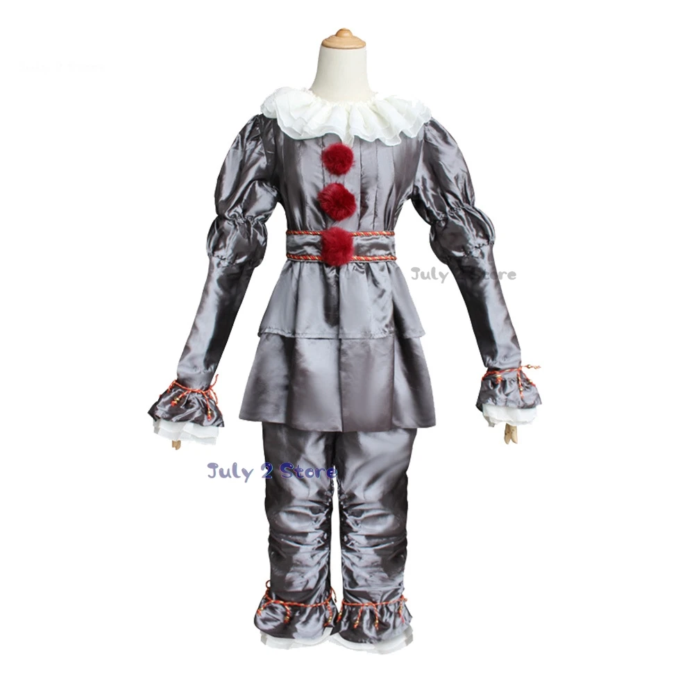 Adults Kids Pennywise Cosplay Costume Stephen Clown Wig Suit Scary Halloween Horror Party Carnival Masquerade Dress Pants Outfit