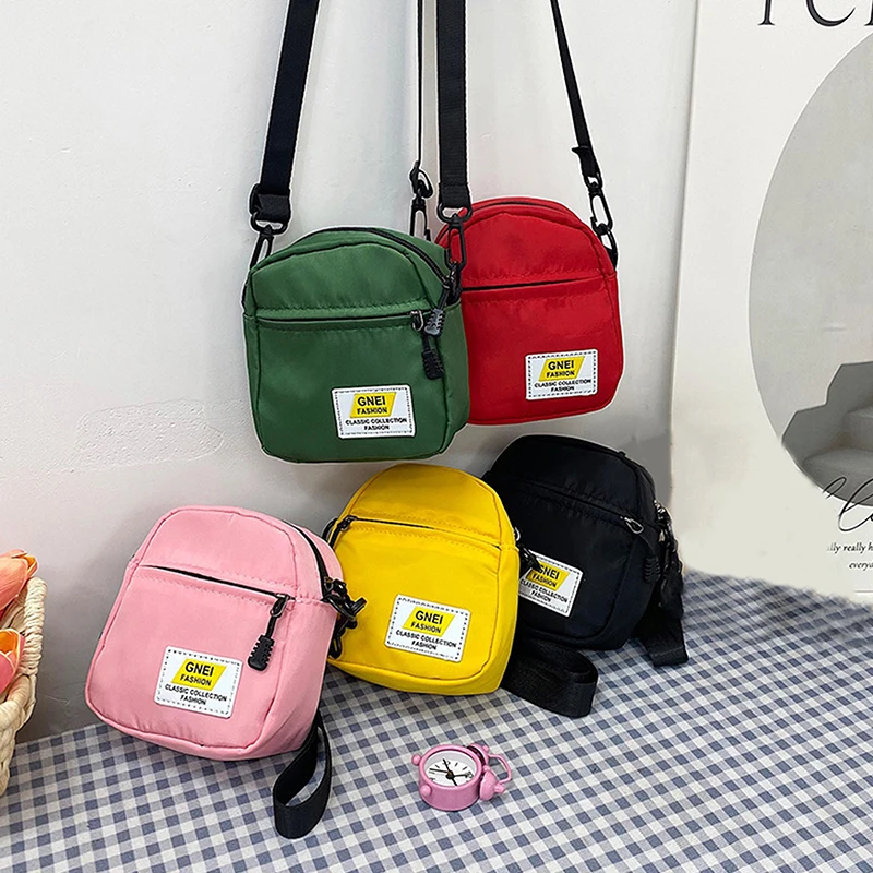 Fashion Simple Small Square Bag Mini Nylon Zipper Leisure Messenger Bag Women Phone Storage Shoulder Bag