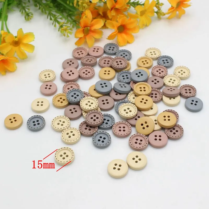 50pcs 15mm Wooden Buttons For Clothing Needlework Scrapbooking Wooden Decorative buttons for Crafts Diy Accessories