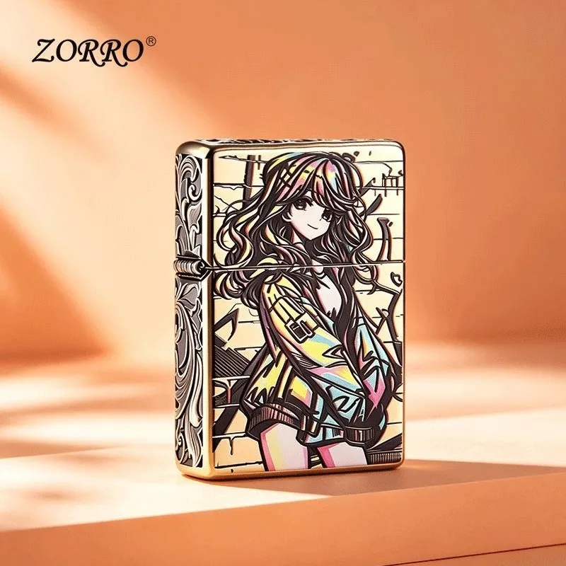 Best Seller【ZORRO】Zorro Retro Windproof Kerosine Lighter, Bronze Colorful Girl Durable and Good-looking Creative Gift for Boys