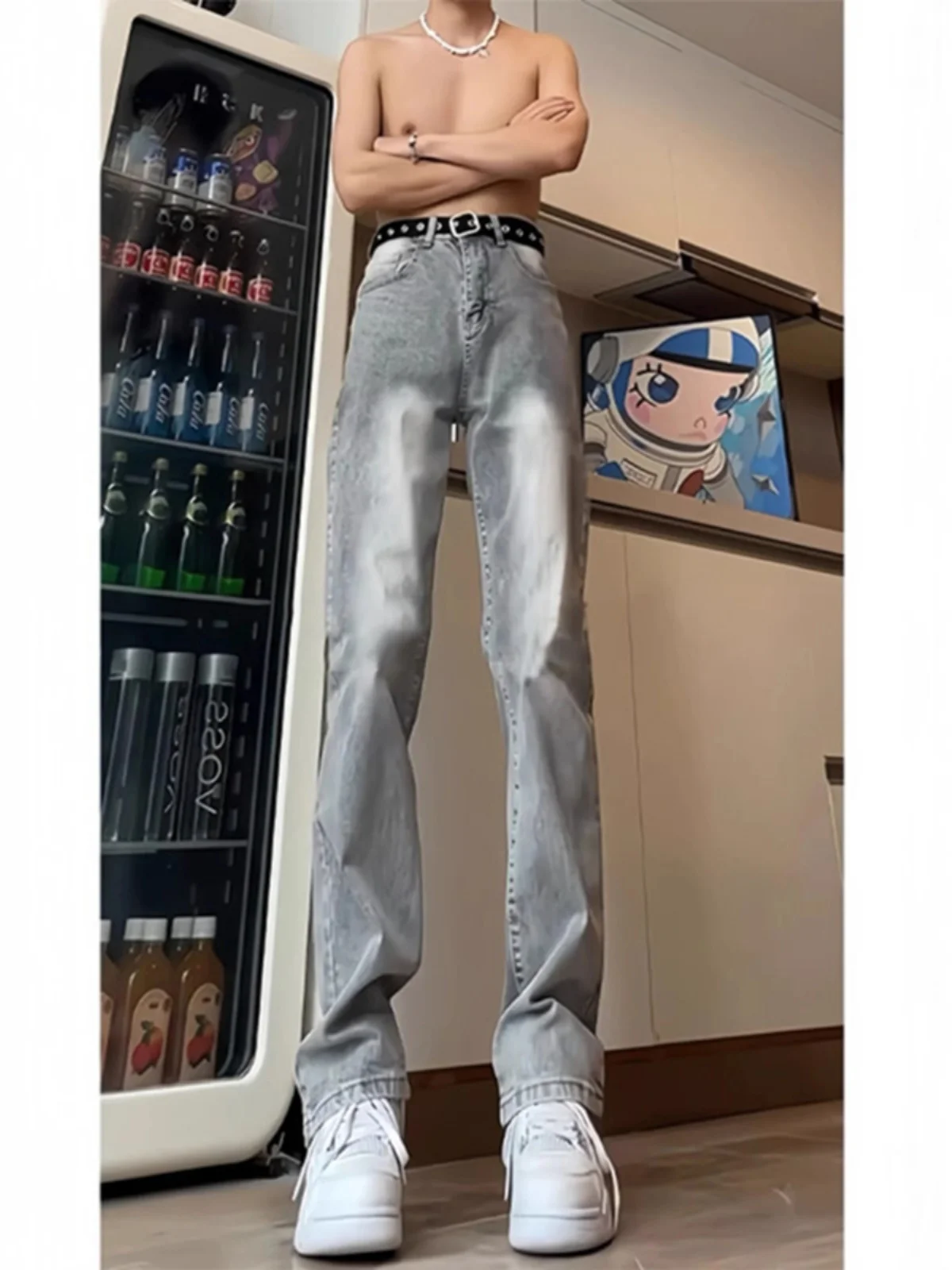 

Cleanfit ey Elastic Denim Jeans Men's Summer High Street Straight Leg Trendy Jeans Youthful Sle Regular Thin