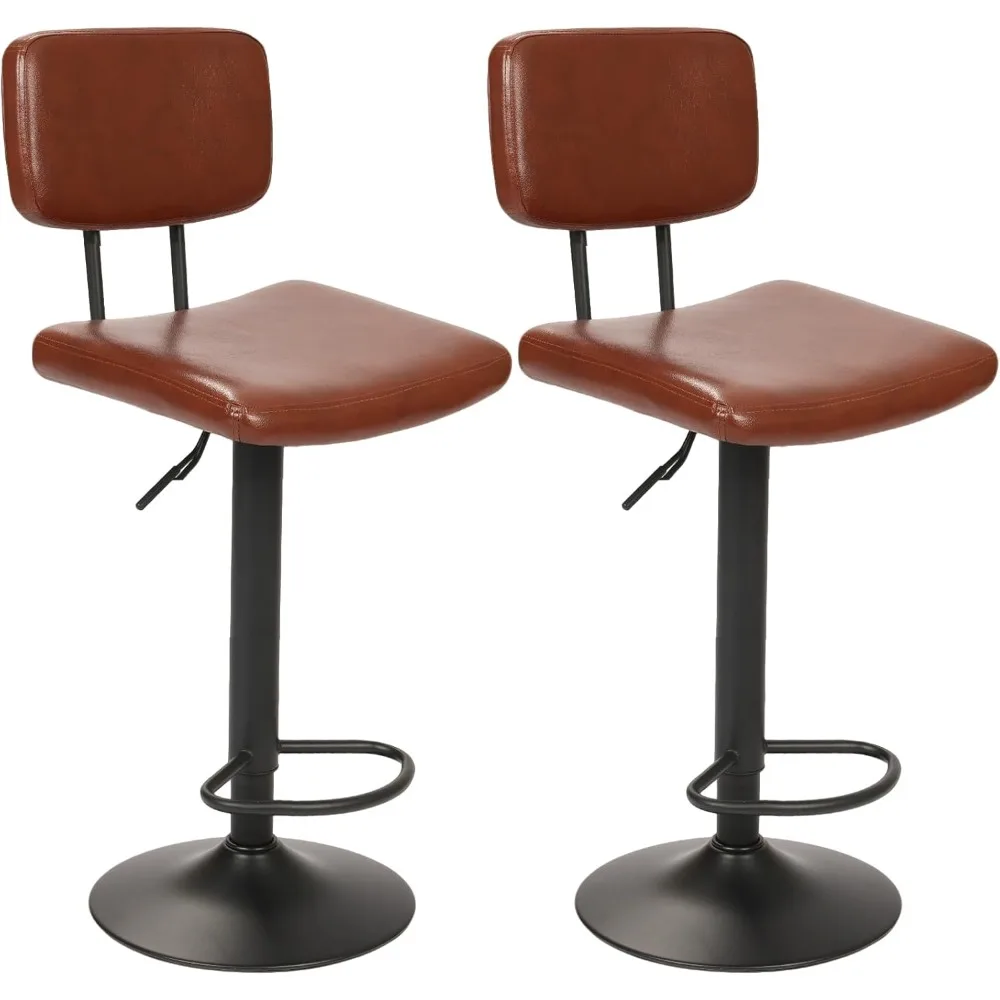 

Swivel Bar Stools Set of 2, Counter Height Upholstered Barstools, Adjustable Modern PU Leather Bar Chair with Back and Footrest,