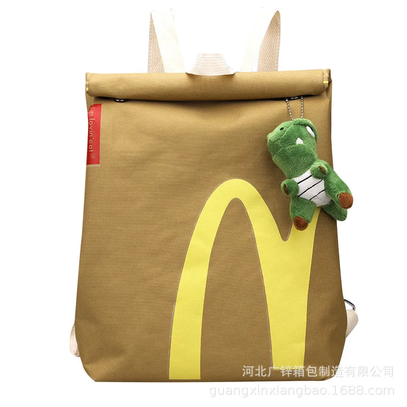 2024 New Mcdonald Backpack Collaboration Diagonal Canvas Waterproof Campus Women\'S Small Single Shoulder Backpack Birthday Gift