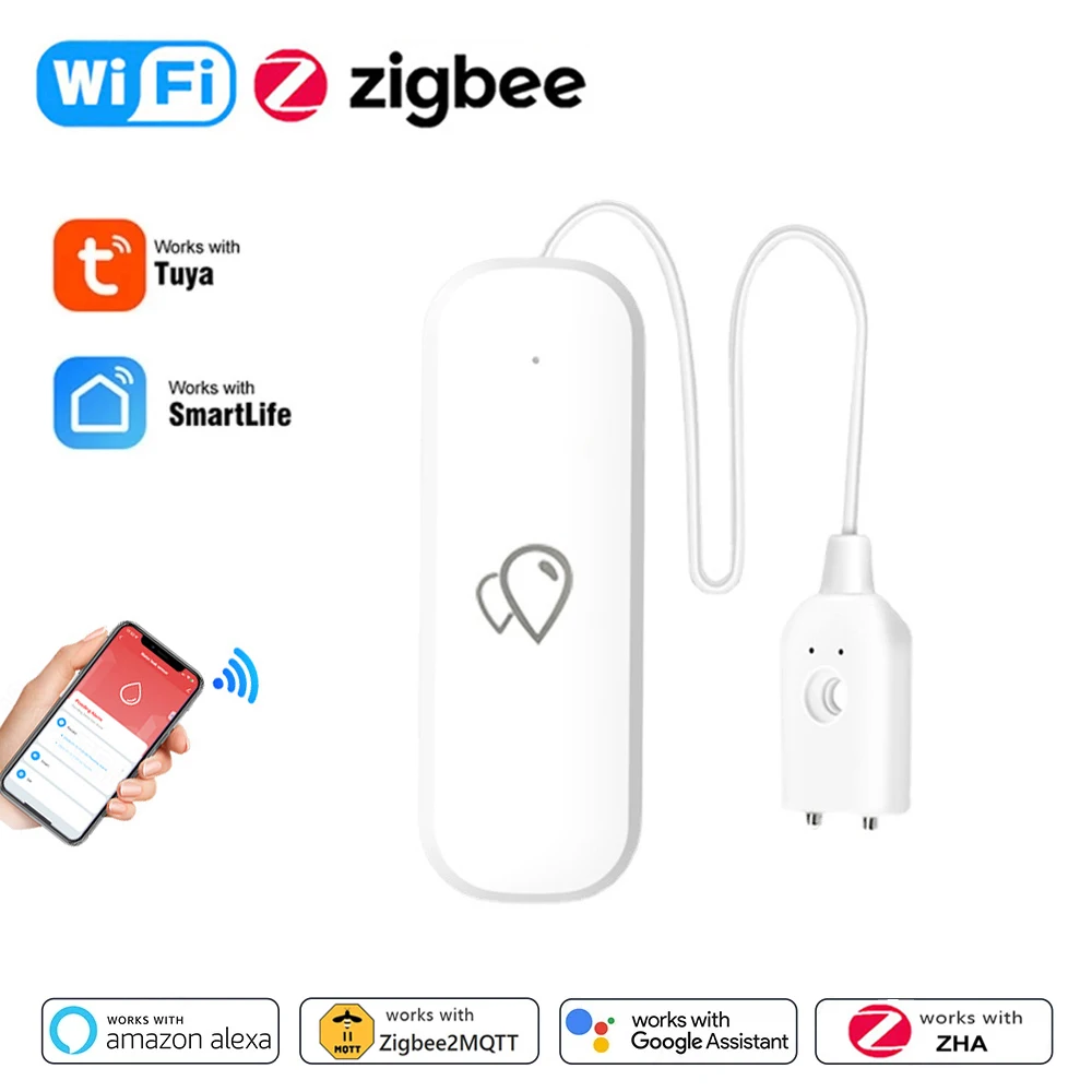 

Tuya WiFi Zigbee Water Leak Sensor Water Leakage Detector Smart Life APP Notification Alarm Water Flood Leak Alarm Home Security