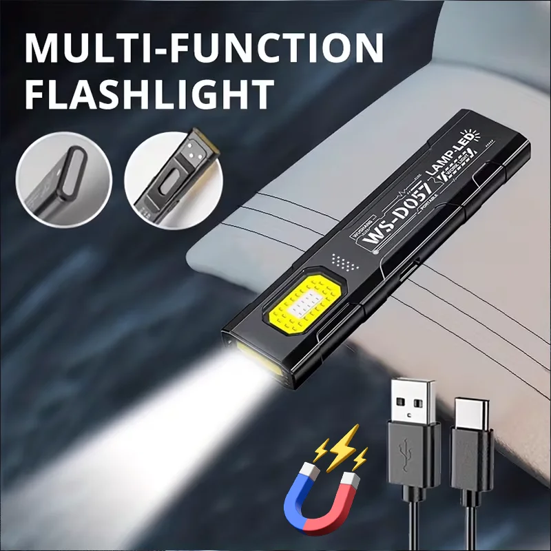 

Mini COB Flashlight with Tail Magnet USB Rechargeable Emergency Lantern Hat Clip Lamp for Camping Running Working Pocket Lamp