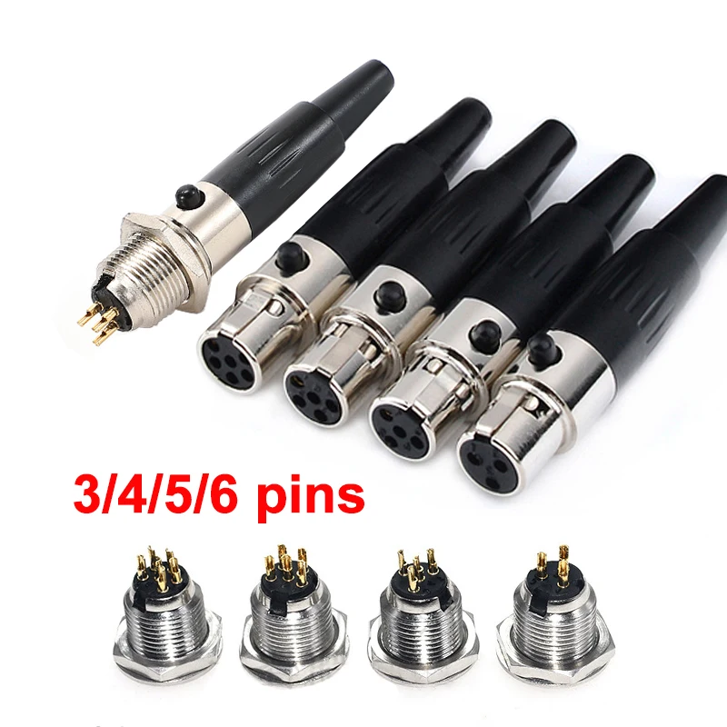 2pcs Mini XLR Plug Connector, Mini Aviation MIC Microphone Adapter, Speaker Cable Soldering Connector, 3/4/5/6 Pins Available