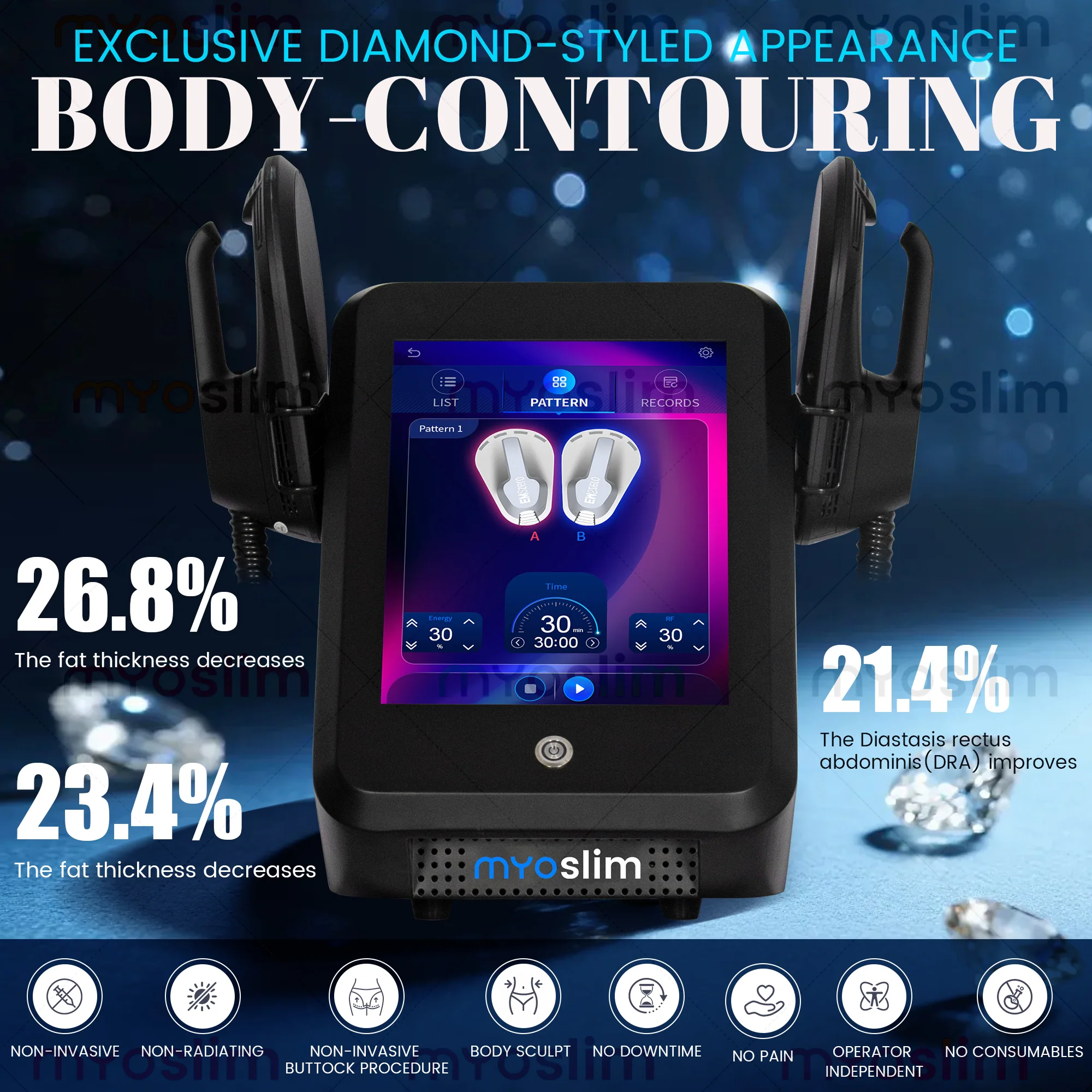 MYoslim 6500W 15Tesla Máquina de Estimulación Eléctrica Muscular Ems para Eliminación de Grasa, Contorno Corporal y Escultura Muscular, Set Adelgazante para Musulmanas