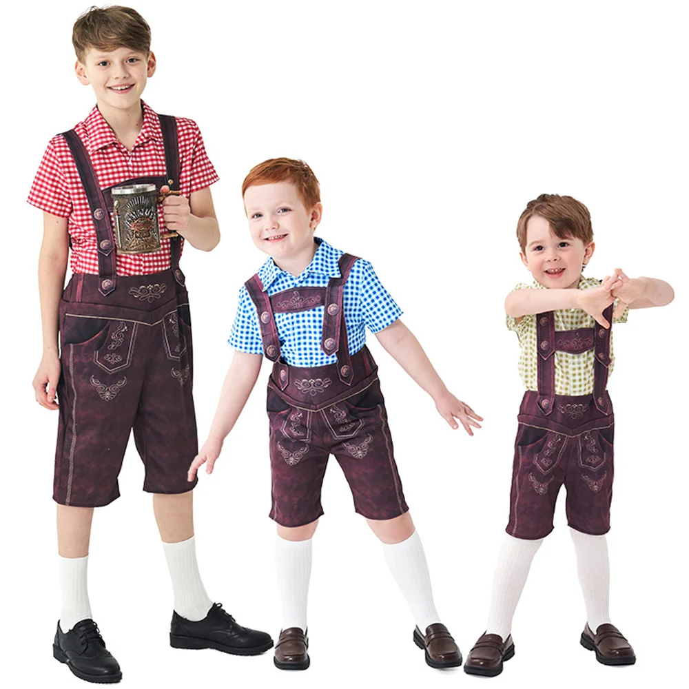 

Детская клетчатая рубашка Lederhosen костюм на Октоберфест немецкий баварский фестиваль пива костюм для мальчиков на Хэллоуин костюмы для косплея